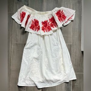 Altar’d State White Dress with Red Embroidered Flowers with pockets - Medium